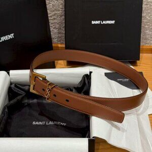 Designer Brown Belt by Saint Laurent with Iconic Buckle